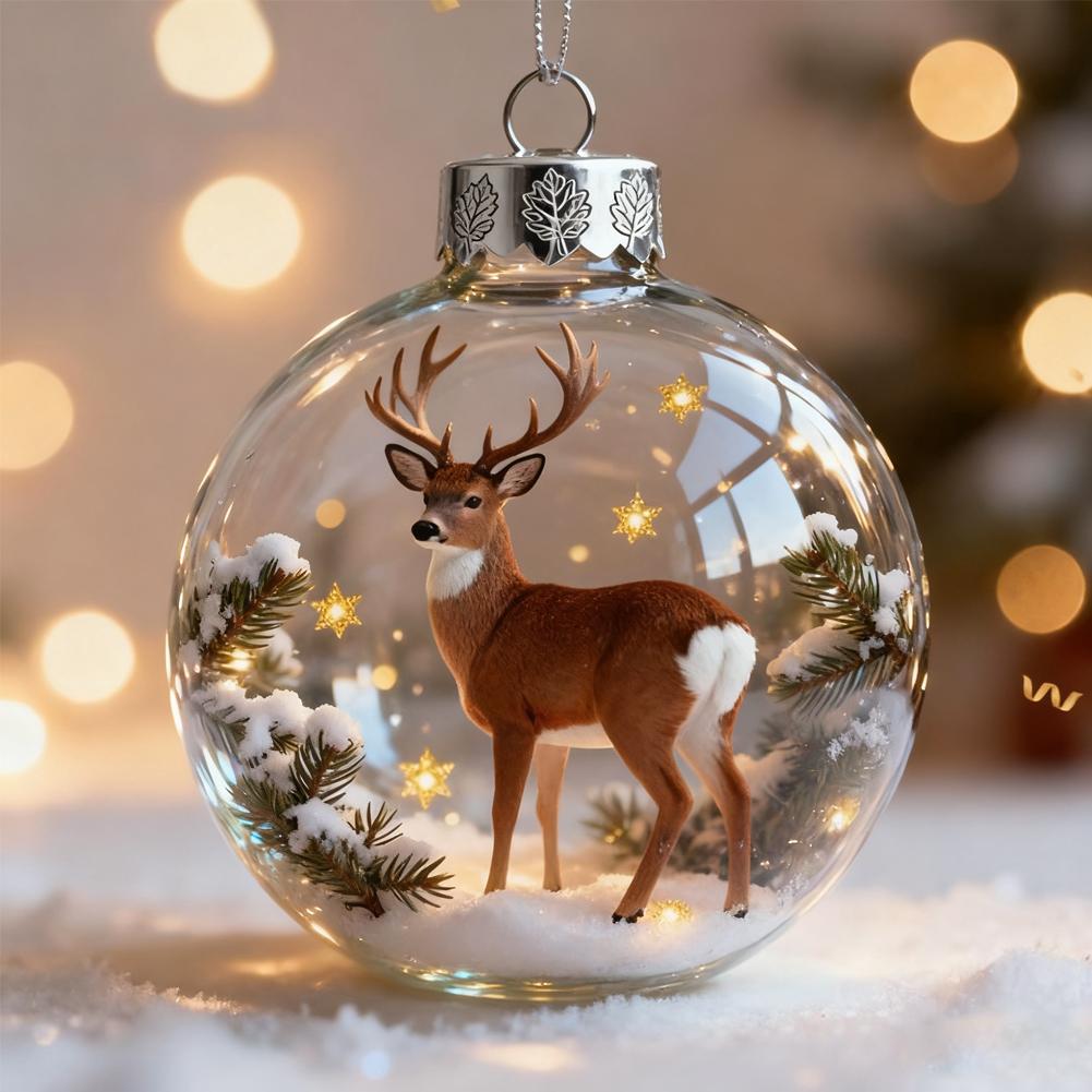 3D Crystal Ball, Wildlife Wonders Ornament Collection Set,2D Forest Animal Christmas Tree Pendant Festive Atmosphere Decoration