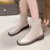 Botas brancas de cano médio, prata, femininas, cano médio, couro, bico fino, bico fino, outono 2024, borracha, slip-on, cano baixo
