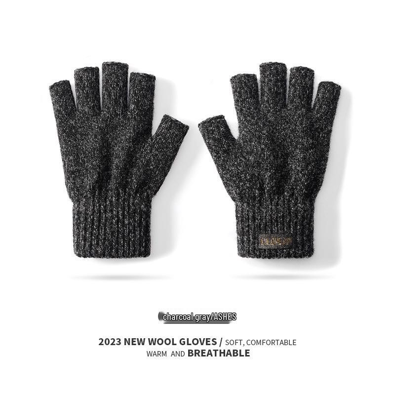 Herren Winddichte Wollstrick-Fahrradhandschuhe - Fleecegefüttert, Dick, Warm, Touchscreen-kompatibel