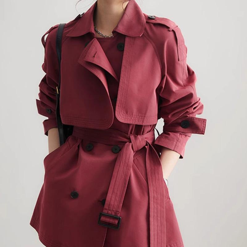 Texture Fashionable Three-dimensional Silhouette Trench Coat Women's Short High-end Spring and Autumn Women's Clothing Spring Women's Coat