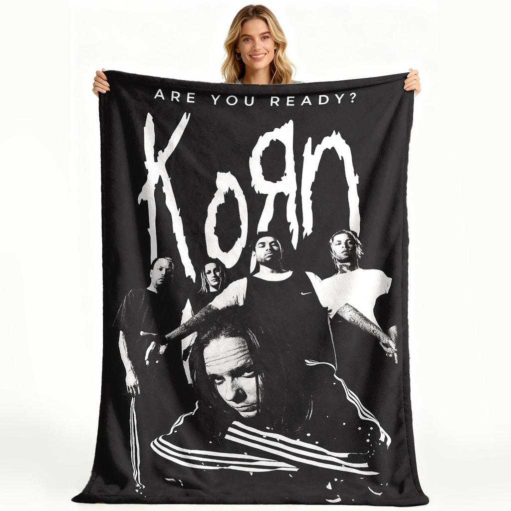 Персонализированное флисовое одеяло Korn Vintage Poster Мягкое, Уютное, Стираемое, Прочное Для Всех Сезонов Черно-белый Дизайн Группы Идеально Для