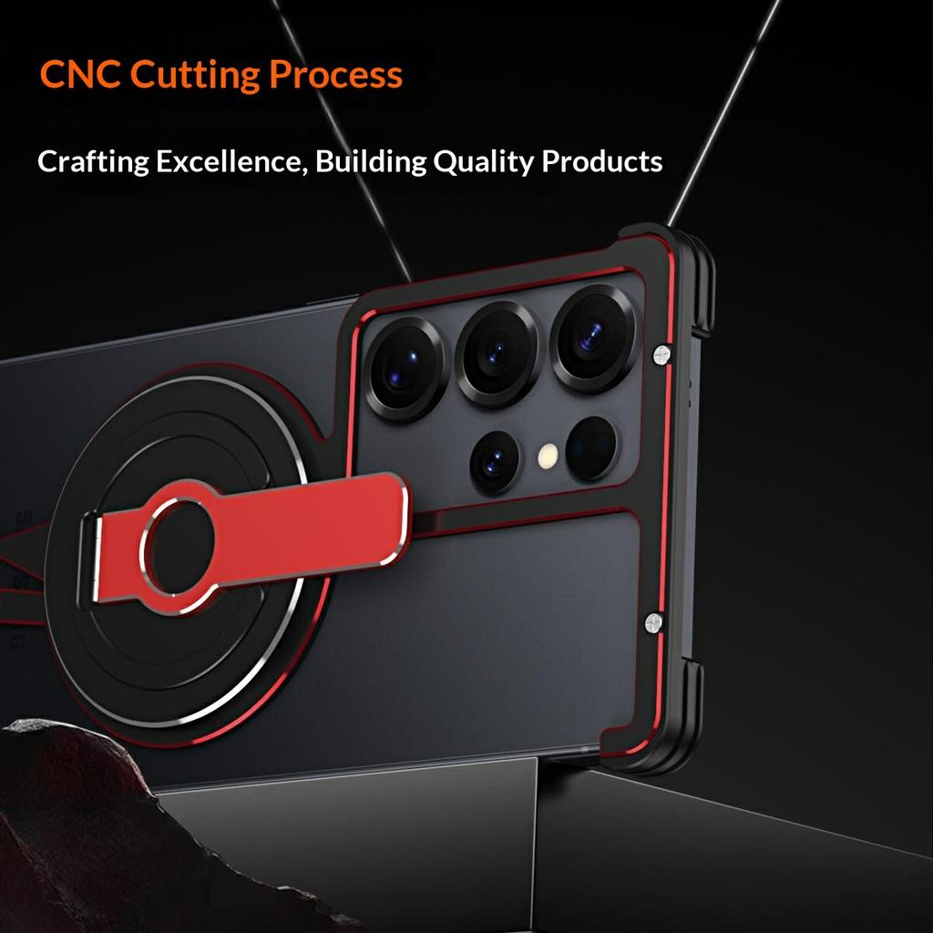 For Samsung Galaxy S25 Ultra Magnetic Case Aluminium Alloy Frameless Phone Cover with Kickstand