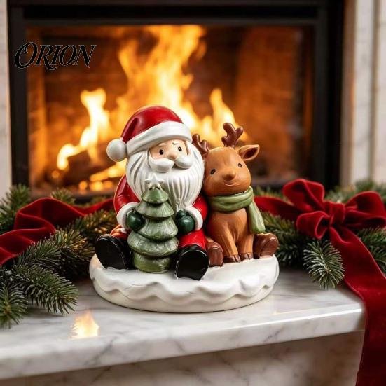 Unique Christmas Present for Friends Santa And Deer Figurine, Gnome Resin Statue, Holiday Claus Reindeer Figurines Table Centerpiece Home Living Room