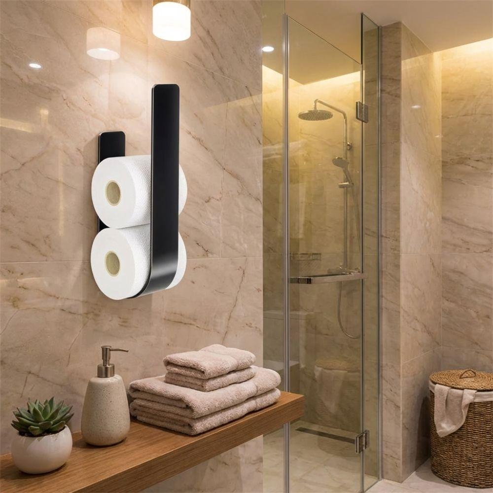 Wall-Mounted Toilet Paper Holder Iron U Shaped Tissue Storage Shelf Storage Hooks Space-Saving Towel Rack Bathroom