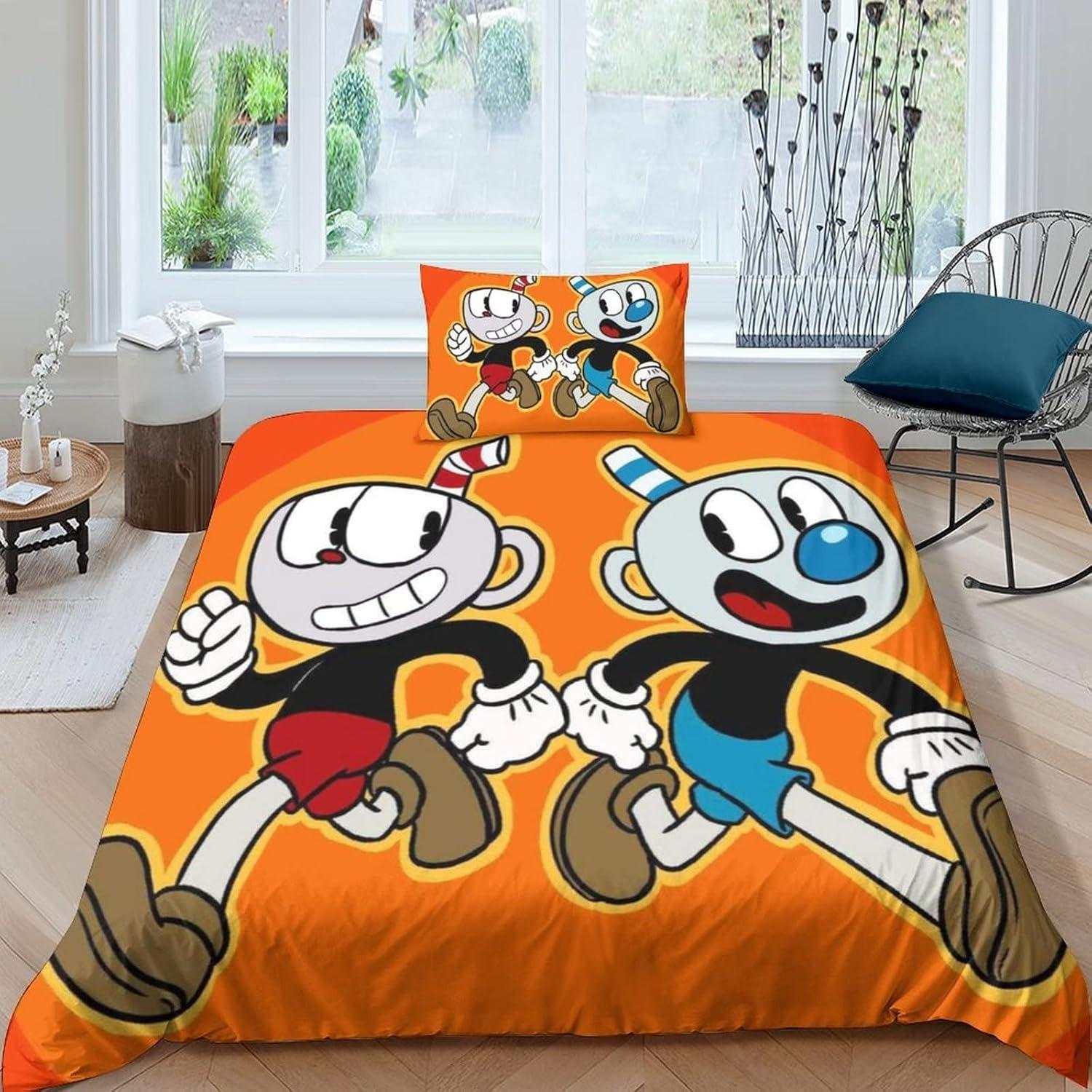 

The Cuphead Show Cartoon Bedding Sets Exquisite Bed Supplies Set Duvet Cover Bed Comforter Set Bedding Set Birthday Gift (135x200cm)