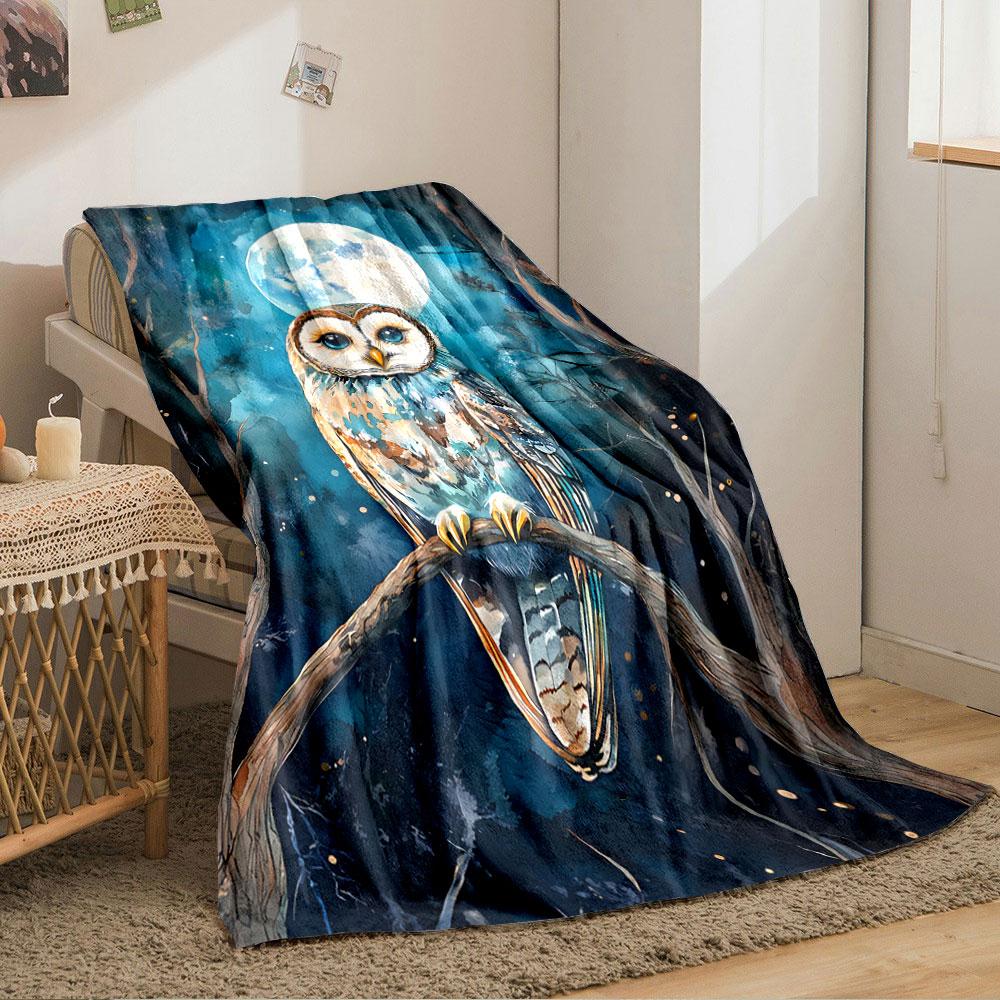 Owl Under Moonlit Night for all seasons blanket lunch break throw gift
