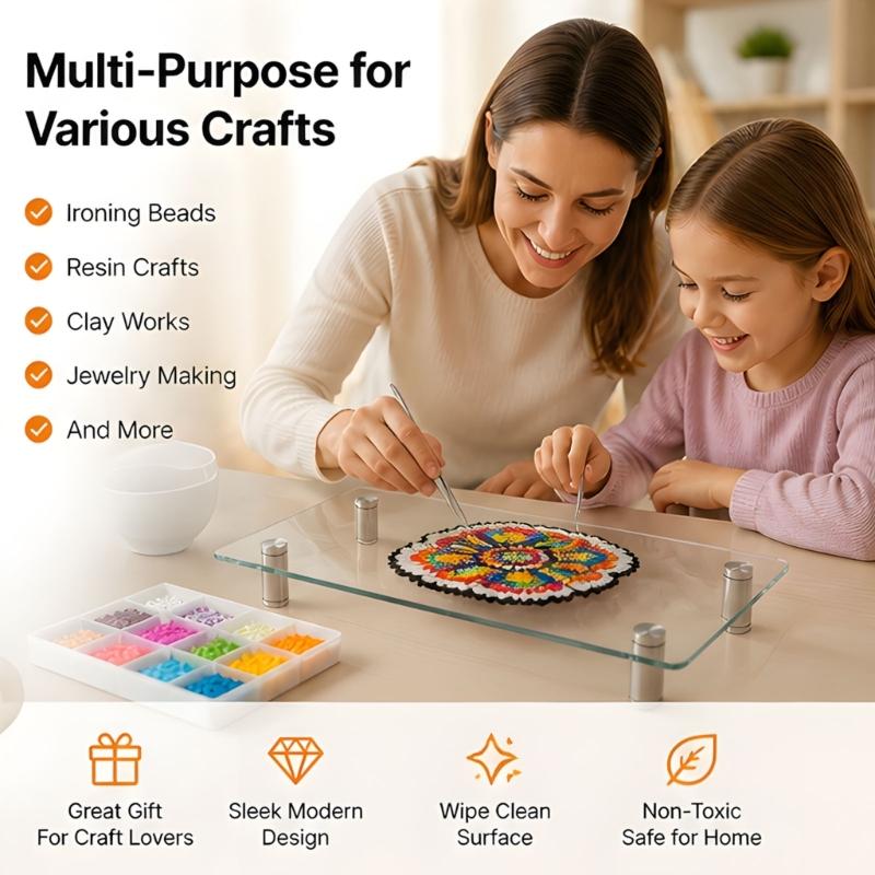 Glass Pressing Panel 40 X 24 Cm for DIY Design Arranging, 0.5 Cm Thick Craft Ironing Board for Handcraft Work, Sewing Accessory Use and Daily Project