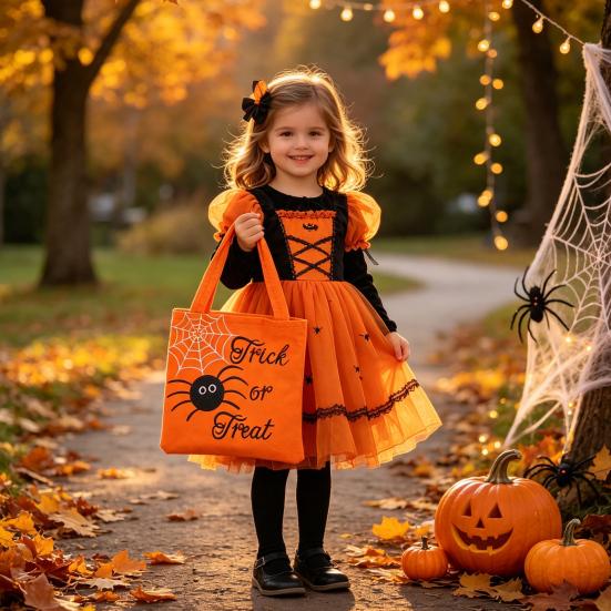 Reusable Shopping Tote Halloween Candy Bag, Non-woven Fabric Trick or Treat Bag with Pumpkin Goodie Ghost Patterns, Large Capacity Storage Basket for