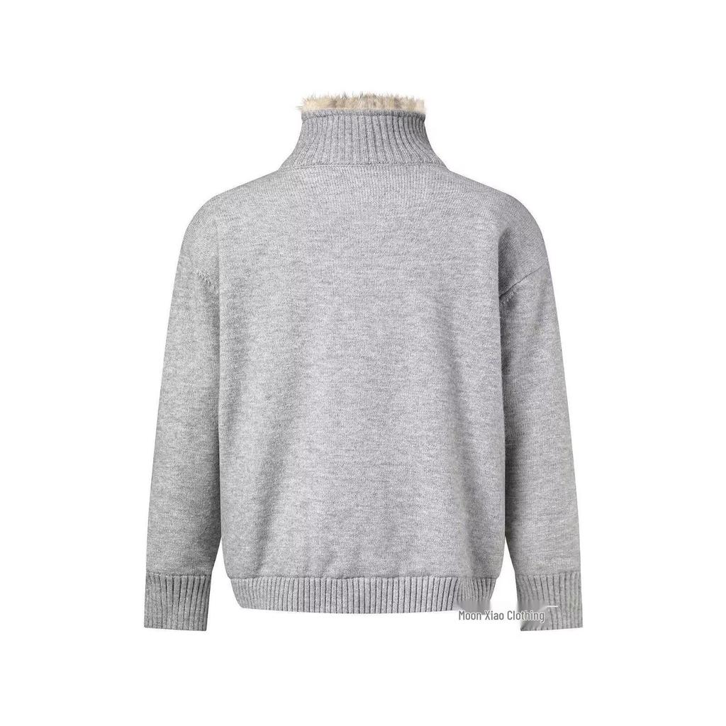 2026 Höst/Vinter Herrarbetsklädesstil Ståkrage Blixtlås Cardigan med Pälskrage