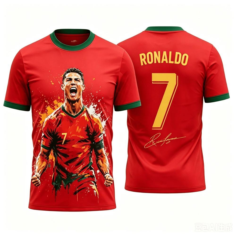 2026 New Cristiano Ronaldo Summer 3D Fashionable Breathable Football Jersey Children's T-shirt, Suitable for Daily Outdoor Wear