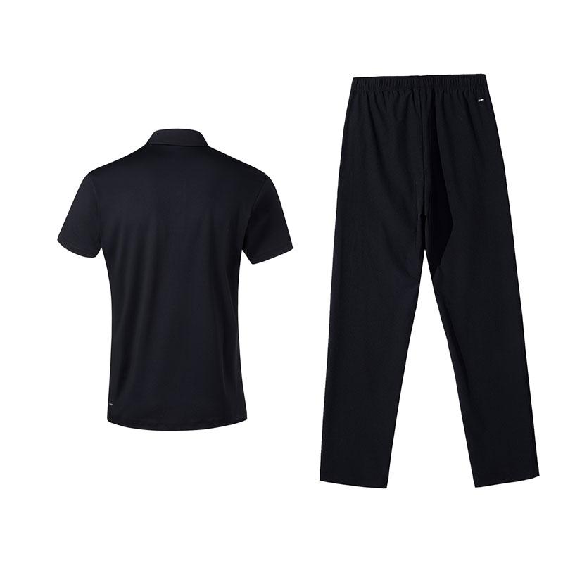 Li Ning Vielseitiges Poloshirt Cooles Kurzarm-Oberteil Bequeme Lange Hose Lässiger Sportanzug Herrenanzug Schwarz W885-2+B07-1