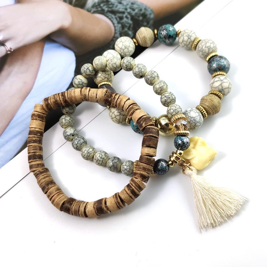 Bohemian Ethnic Beaded Bracelets with Elephant and Tassel 