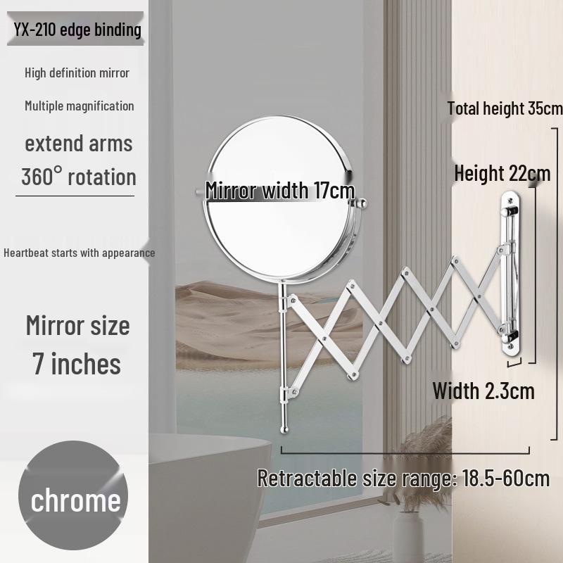 Wall-Mounted Rechargeable Lighted Folding Vanity Mirror - Double-Sided Magnifying LED Makeup Mirror