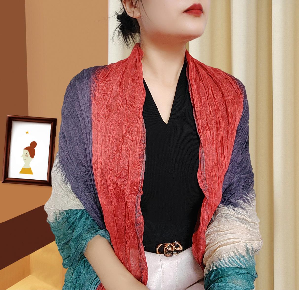 

Модный градиентный шарф/шаль из хлопка, льна и шелка для женщин - Защита от солнца и двустороннее использование для всех сезонов 175 cm