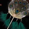 Long Handled Circular Fan Handheld Dancing Fan Photography Props Peacock Feather Fan  Hanfu