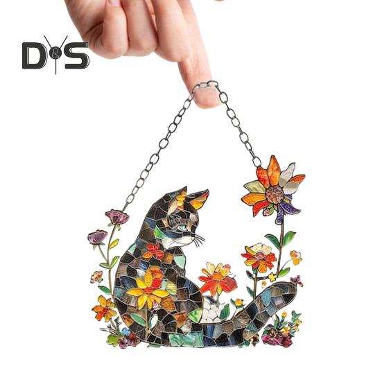 Colorful Cat Window Hanging Decoration Front Door Wall Hanging Acrylic Kitten Animal Ornament Pendant Christmas Festival Gift