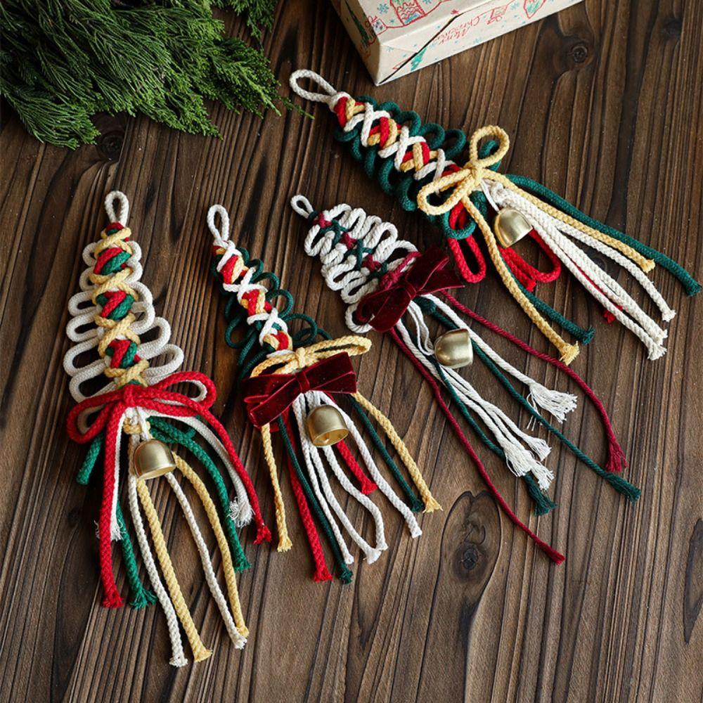 

Christmas Tree Shape Cotton Rope Bells Pendant Handmade Christmas Decorations for Home S белый