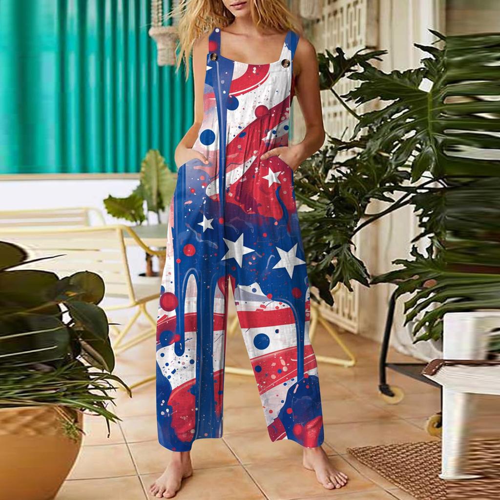 Women’s Casual Sleeveless Jumpsuit With Printed Jumpsuit, Fashionable And Loose Jumpsuit