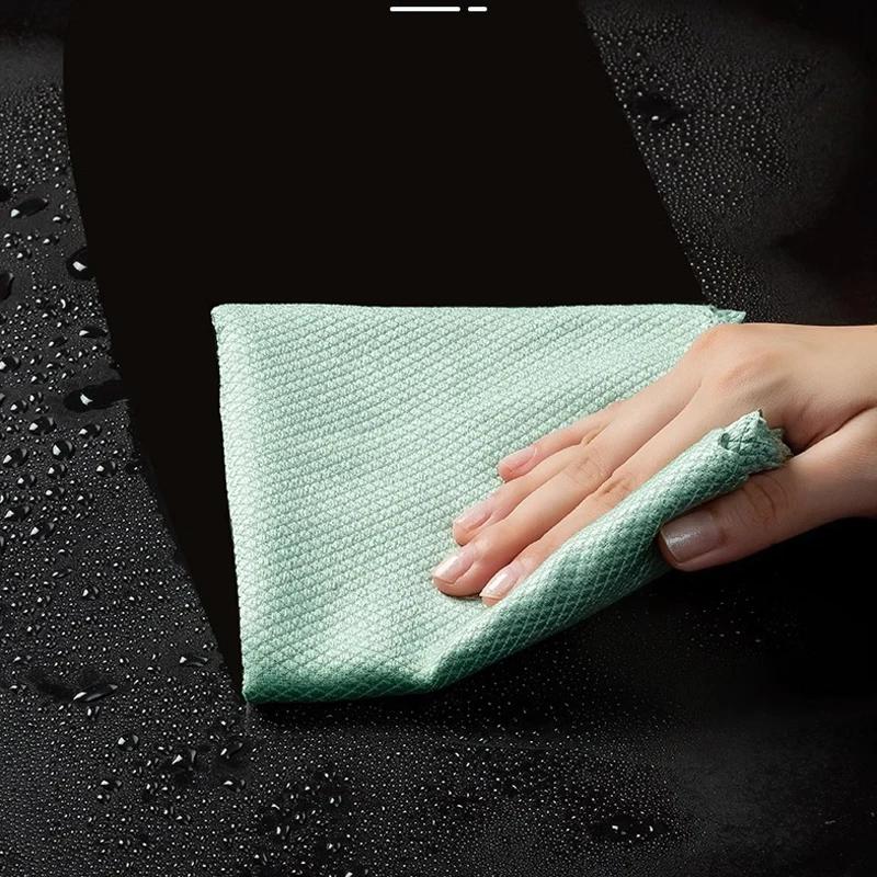 Ultra Fine Fiber Fish Scale Cloth Easy Shed Hair Absorbent Fish Scale Grid Glass Cloth Kitchen Anti-grease Wiping Rags Polishing