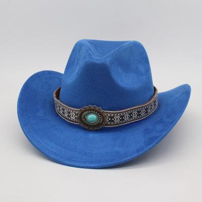 Heren- en Dameshoeden met Gekrulde Rand (Jazzhoedstijl), Grasland Western Cowboy Hoeden, Tibetaanse Hoge Hoeden, Turkoois Wolle Hoeden