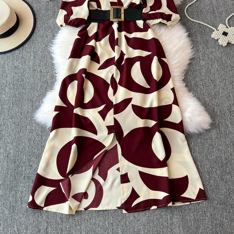 Stil franțuzesc, vară lungă, îmbrăcăminte nouă pentru femei, textura de înaltă calitate, rochie rafinată cu decolteu în V