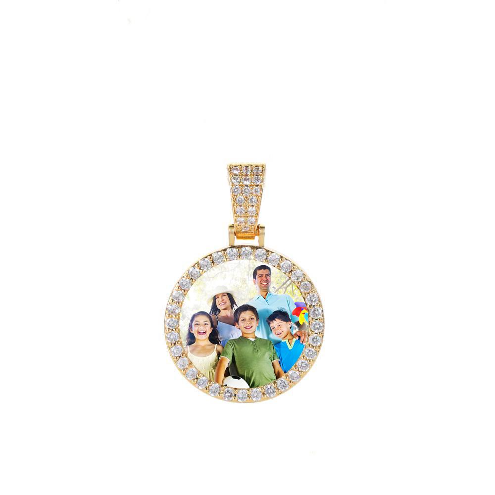 Hip Hop Jewelry Bling CZ Memorial Picture Frames Necklace Personalization Photo Custom 26/35/45/68.5MM Circle Medallions Pendant