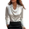 Satin Dameskjorte Vintage Langermet Bluse Silke Elegant Dames Topper Pendling Hvit Skjorte Høst Dameklær