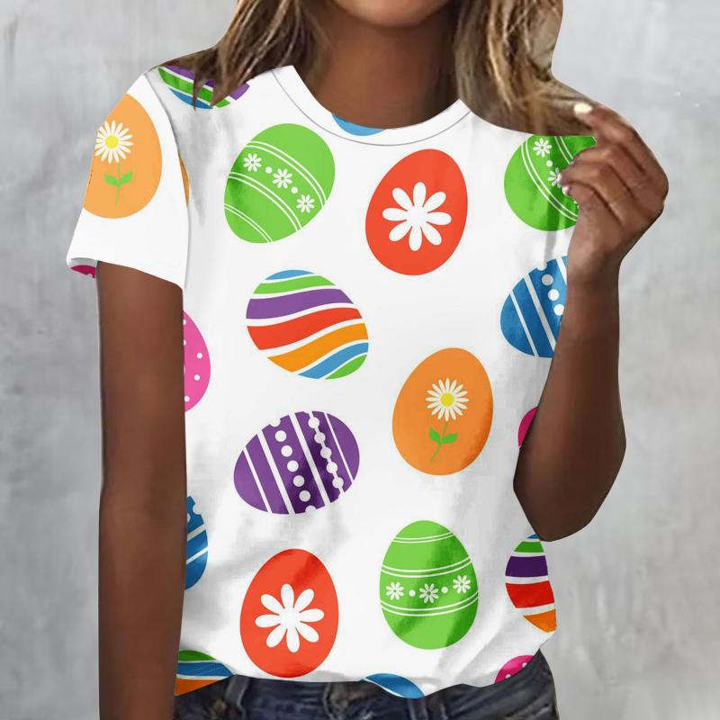 2025 Women's Street Fashion T-shirt Easter Series 3D Printed Short Sleeve Versatile Loose Casual Round Neck Top Women's Wear