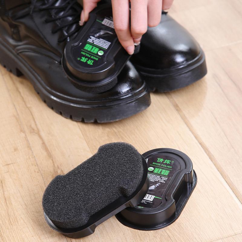 1 Multifunctional Double-Faced Shoe Polish Colorless Light Rub Leather Care Oil Sponge Wax Black Shoes Brush Household Cleaning