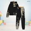 Kids Boys Girls Hooded Long Sleeve Printed Two Piece Set Black Gold Sweatshirt Cuffed Pants