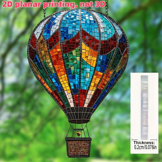 Stained Glass Style Hot Air Balloon Suncatcher 2D Acrylic Window Hanging Ornament for Home Garden Wall Window Decor