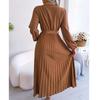 Elegant V Neck Long Sleeve Pleated Long Dress Women Autumn Office-lady Long Sleeve Loose Lace-up Dresses Fashion Clothes 29237