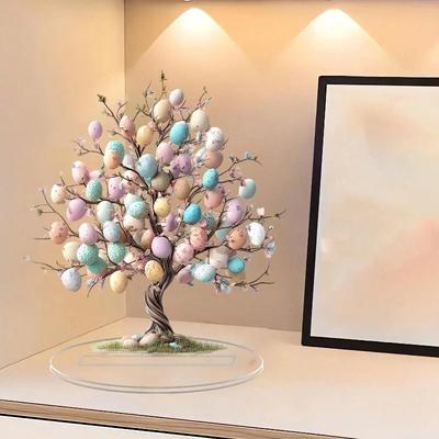 2D Flache Böhmische Stil Vogel-Ei-Baum Acryl Schreibtischdekoration, Heimdekorationsplakette Hängende Wandkunst Dekorative Gartendekoration für Zimmer Türschilder H