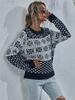 Snowflake pattern splicing knitted sweater women's 2020 winter European and American style commuting loose pullover acrylic sweater