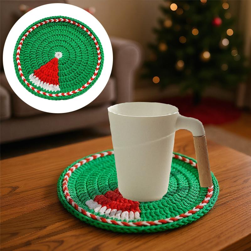 Christmas Heat-Resistant Table Protection Coasters Artistic Crochet Placemat Christmas Decorations Cute 7 Styles