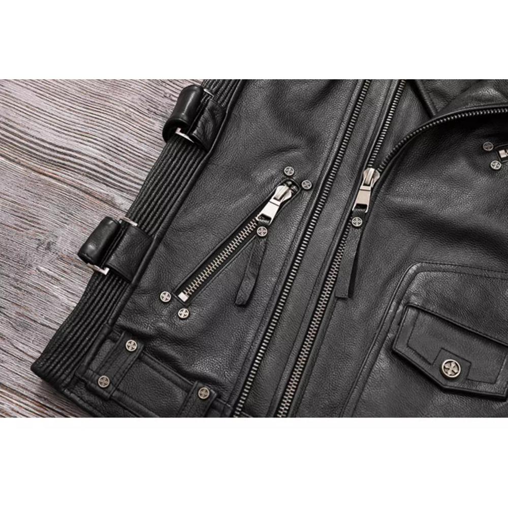 Chinese Size Biker Vest Top Layer Cowhide Leather Vest Men's Slim Short Motorcycle Clothing Riding Jacket Sleeveless Genuine Cow Club Vest