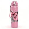 1PC Pink Butterfly Flower Art Print 750ml Color Plastic Sports Water Bottle Leakproof Flip Straw Lid Suitable for Sports Office Home Use