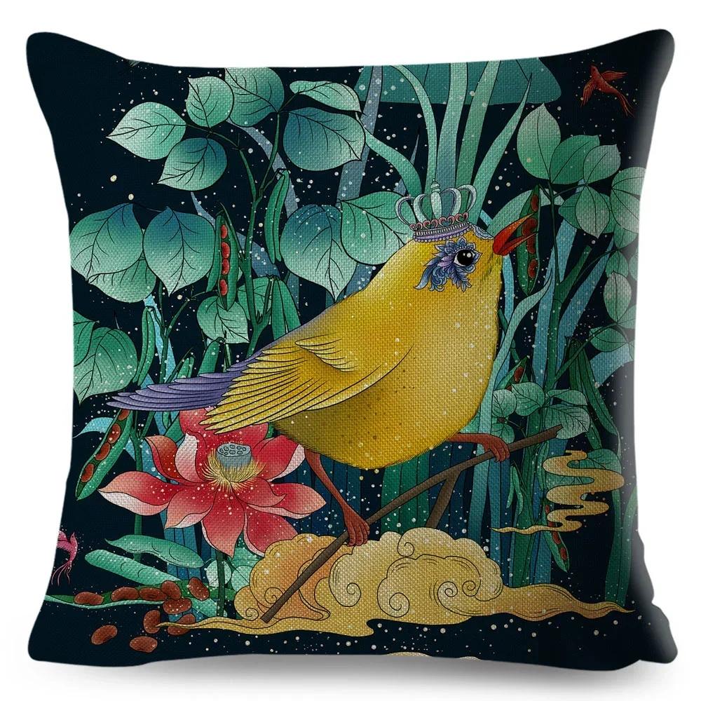 Cartoon Animal Pillowcase Dragon Fox Firebird Printed Linen Cushion Cover Living Room Sofa Car Decorative Pillowcase 45*45Cm
