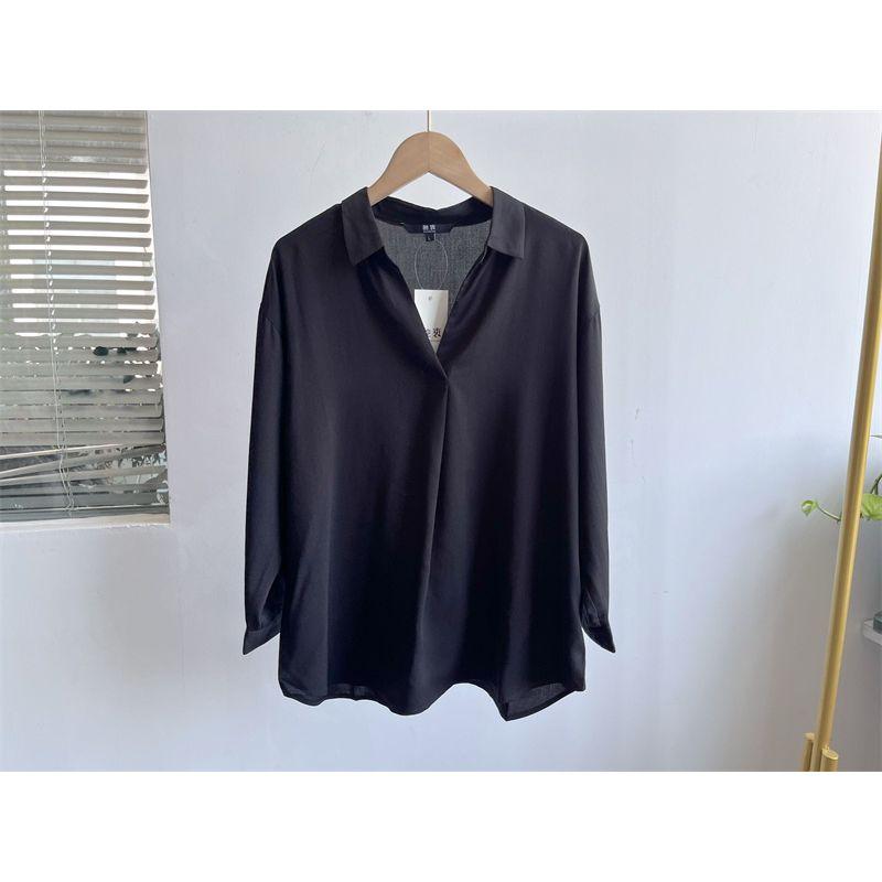 

Рубашка с легким дефектом, драпирующаяся, однотонная, универсальная, модная, из вискозы, с ощущением прохлады, пуловер с V-образным вырезом, свободного кроя, в клетку, для работы, для отдыха, Y5 Black M