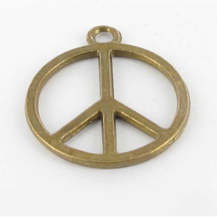 Metal Charm Big Peace and Love Bronze (10 Pieces)