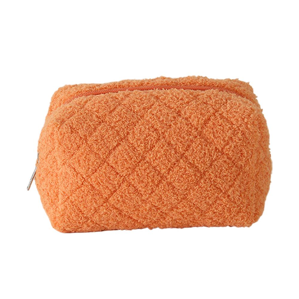 Cute Plush Cosmetic Bag Solid Color Simple Soft Large Capacity Makeup Storage Bag Daily Travel Cosmetic Bag