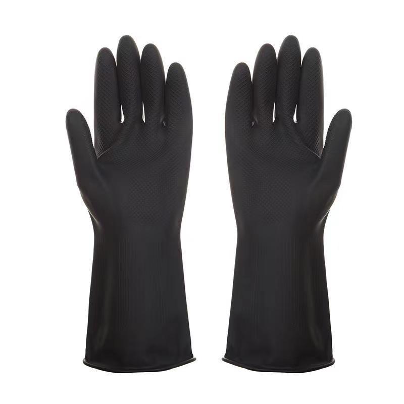 Thickened Black Latex Gloves: Acid & Alkali Resistant, Waterproof, Durable, Non-Slip, for Hair Dyeing and Car Washing.