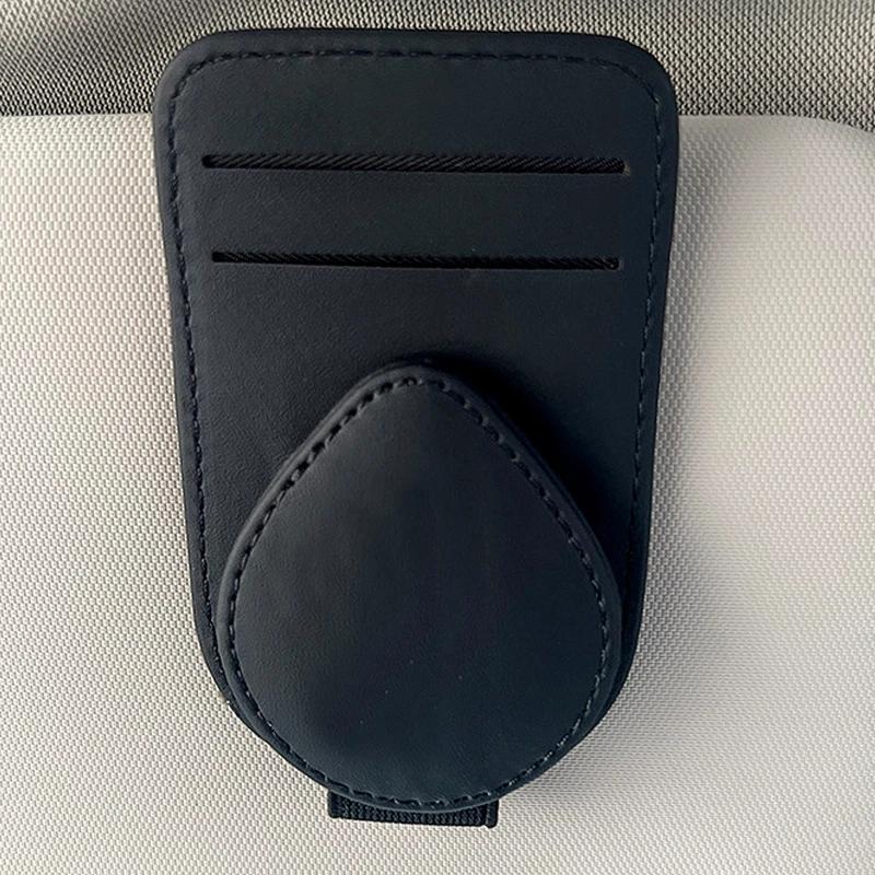 

Auto Sun Visor Eyeglasses Clip PU Leather Card Ticket Holder Stand Fastener Case Car Sunglasses Holder Auto Interior Accessories чорний