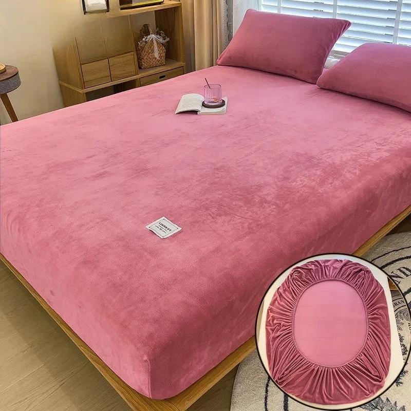 Warmer Plüsch Spannbettlaken Elastischer Matratzenbezug Samt Bettbezug Komplettset Winter Weich Familie Doppelbett Bettwäsche 120/150/180x200cm
