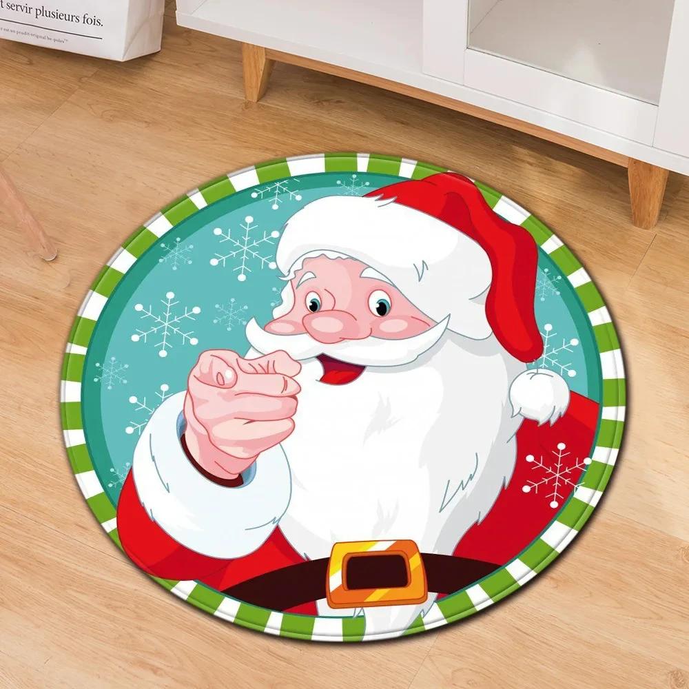 Santa Claus Round Carpet Christmas Theme Rug for Kids Teen New Year's Gift Living Room Bedroom Decor Anti-Slip Circle Floor Mat
