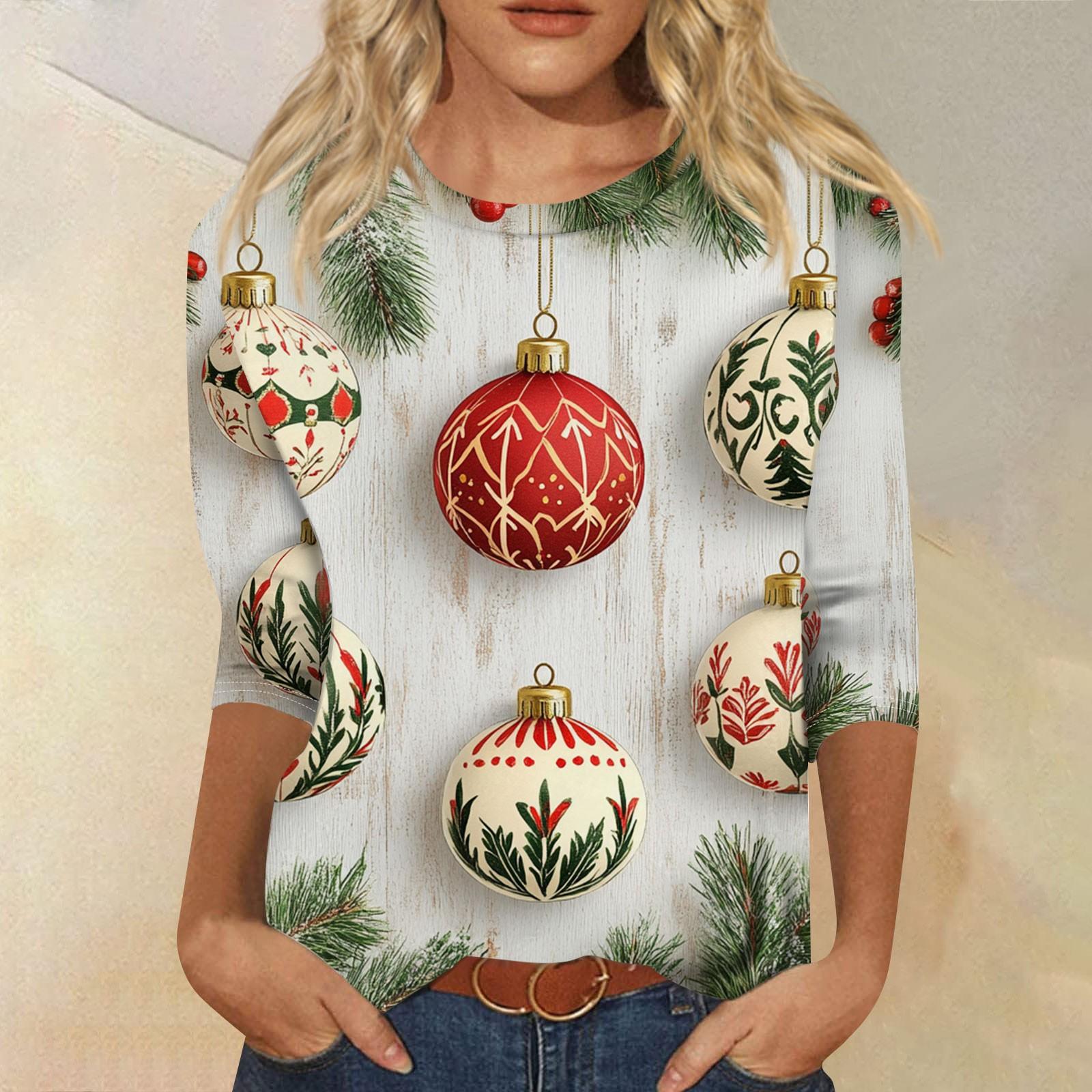 

Жіночий модний повсякденний різдвяний топ із сімома рукавами та круглим вирізом XXXXL зелений