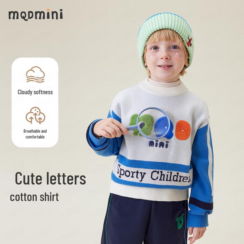 MQDMINI Unisex Kids  Cartoon Letter Knit Sweater 140