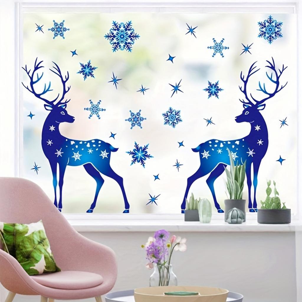 071 Christmas Window Clings, Blue Gradient Snowflake and Static Stickers for Glass, Holiday Decor