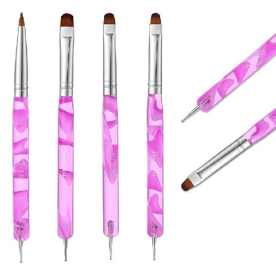 

4 Pcs French Tip Brush Nail Art Brush Tools for Builder Gel Dotting Tools Kit Design Nail Polish Supplies Professional Manicure Cuticle Clean Up фіолетовий