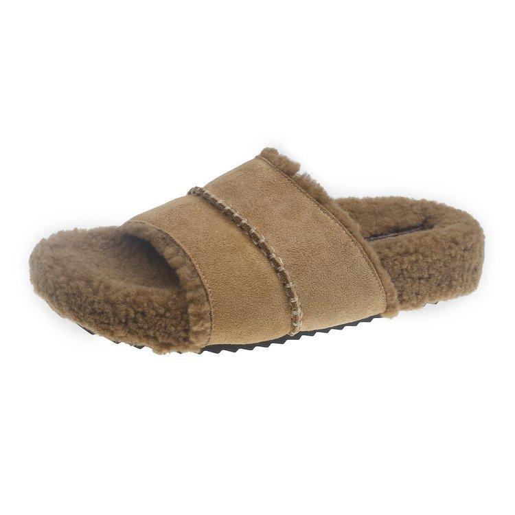 Fashion Designer Women's Lamb Wool Open Toes Slippers Retro Cotton Slides Autumn Winter Fur Shoes 2025 New Fashion Women's Shoes